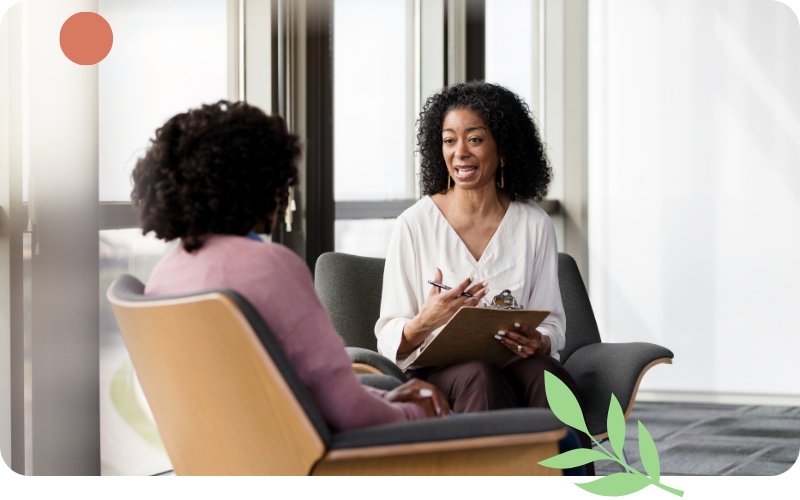 CBT worksheet therapist explaining a diagram